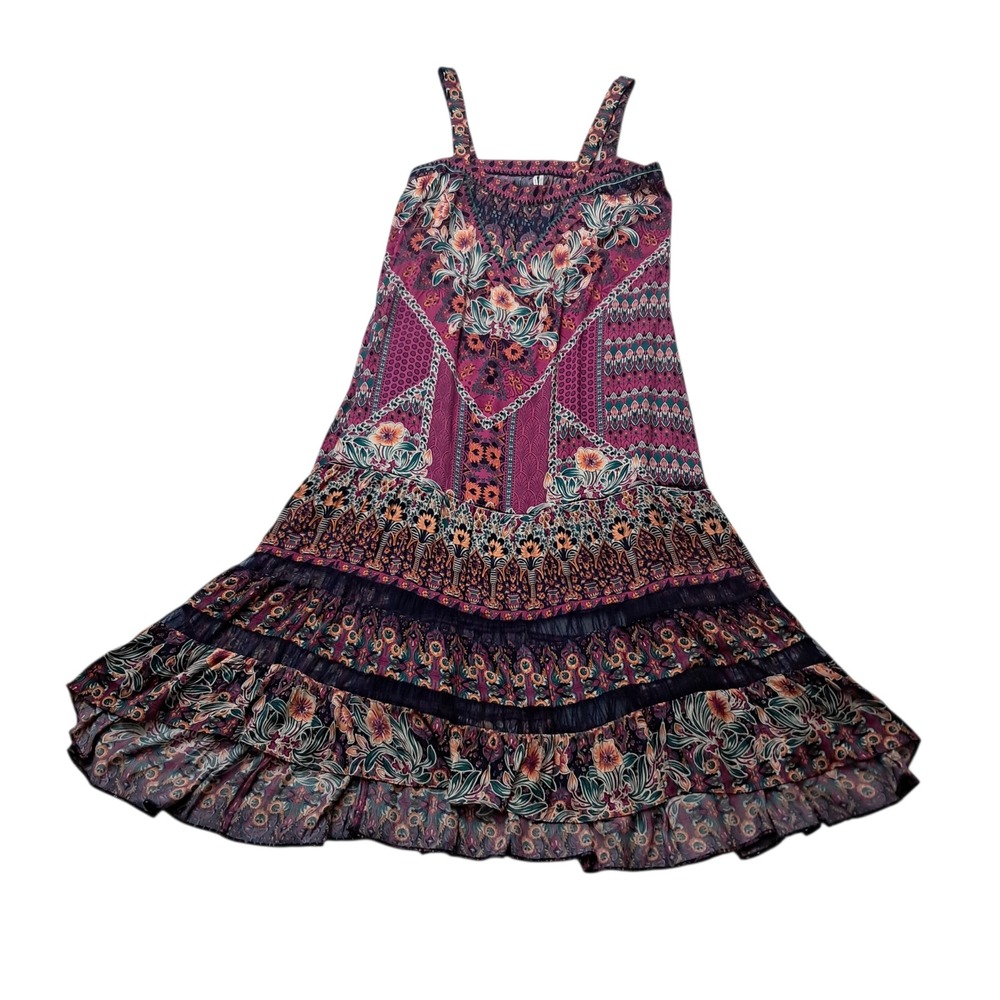 Anthropologie Lovett Dress‎ Womens Medium Maxi Purple Floral Boho Festival